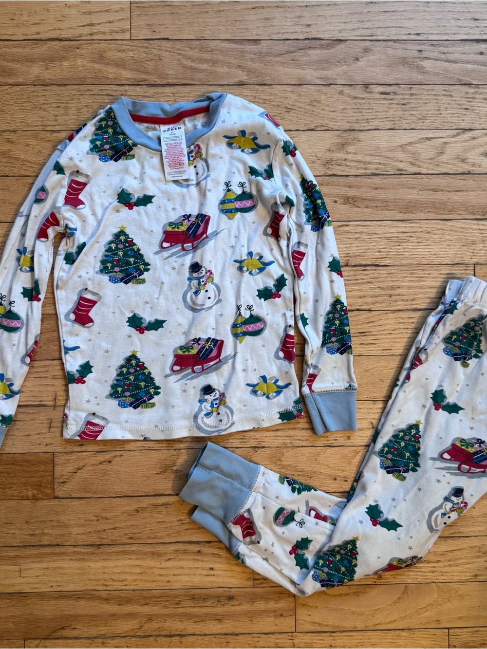 Mini Boden Kids Christmas Pajama Set 7Y 122cm Snowman Tree Cotton Holiday PJ Set